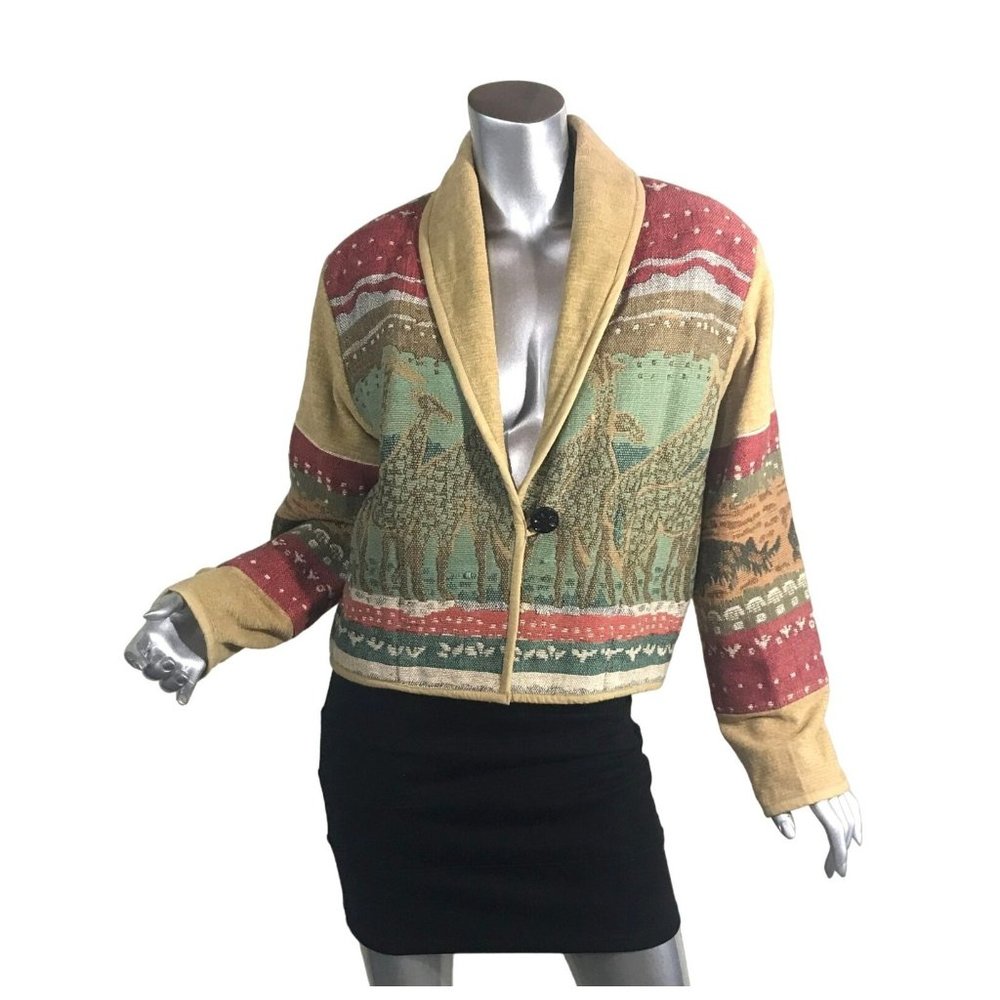 Anu by Natural Women's Small Jacket Knit Cardigan Blazer On Button Animal Detail